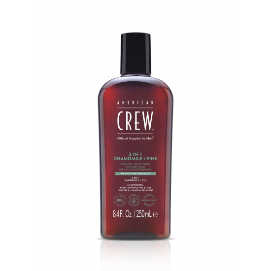 American Crew 3-IN-1 Chamomile Pine Shampoo, Conditioner and Body Wash – 250 ml American Crew 3-IN-1 Chamomile Pine Shampoo, Conditioner and Body Wash – 250 ml