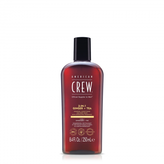 American Crew 3-in-1 šampūnas, kondicionierius ir kūno prausiklis su imbieru ir arbata, 250 ml American Crew 3-in-1 šampūnas, kondicionierius ir kūno prausiklis su imbieru ir arbata, 250 ml