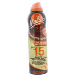 Malibu Sausas įdegio aliejus purškiklis SPF15 su taukmedžio sviestu, 175 ml