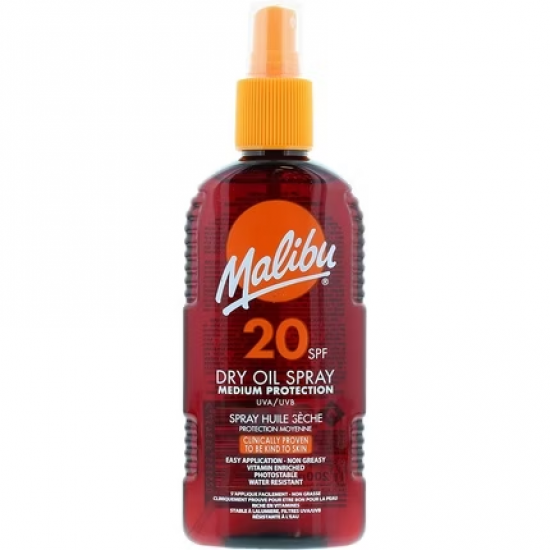 Malibu Sausas aliejus įdegiui SPF20, atsparus vandeniui, 200 ml