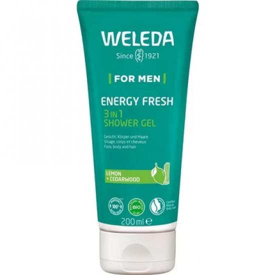 WELEDA Bio For Men 3in1 dušo želė ir šampūnas „Energy Fresh“, 200 ml
